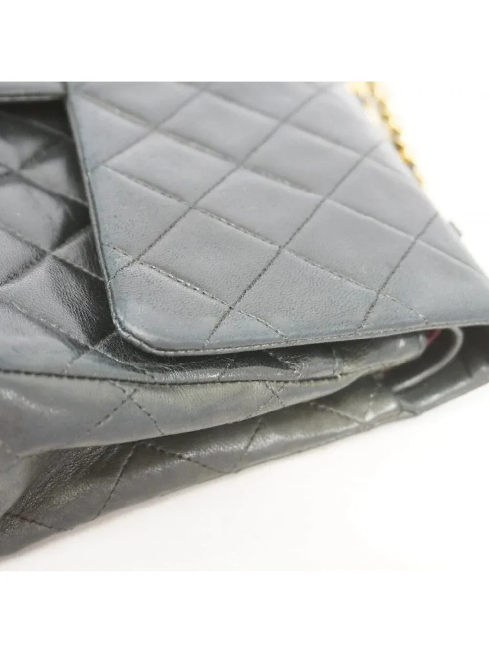 Chanel Shoulder Bag Quilted Lambskin Black Gold